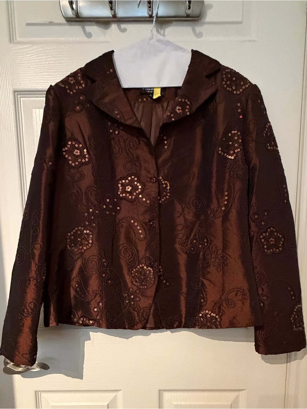 Amanda Collection Rich Brown Embroidered Floral Sequin Evening Jacket XL
